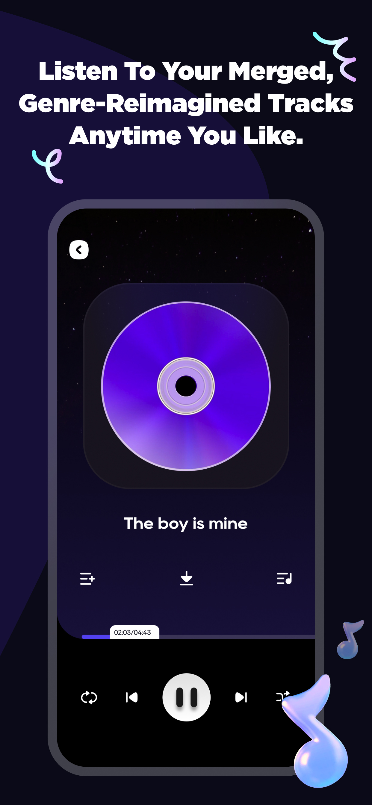 TuneRemix product image showing the player for a merged audio track.
