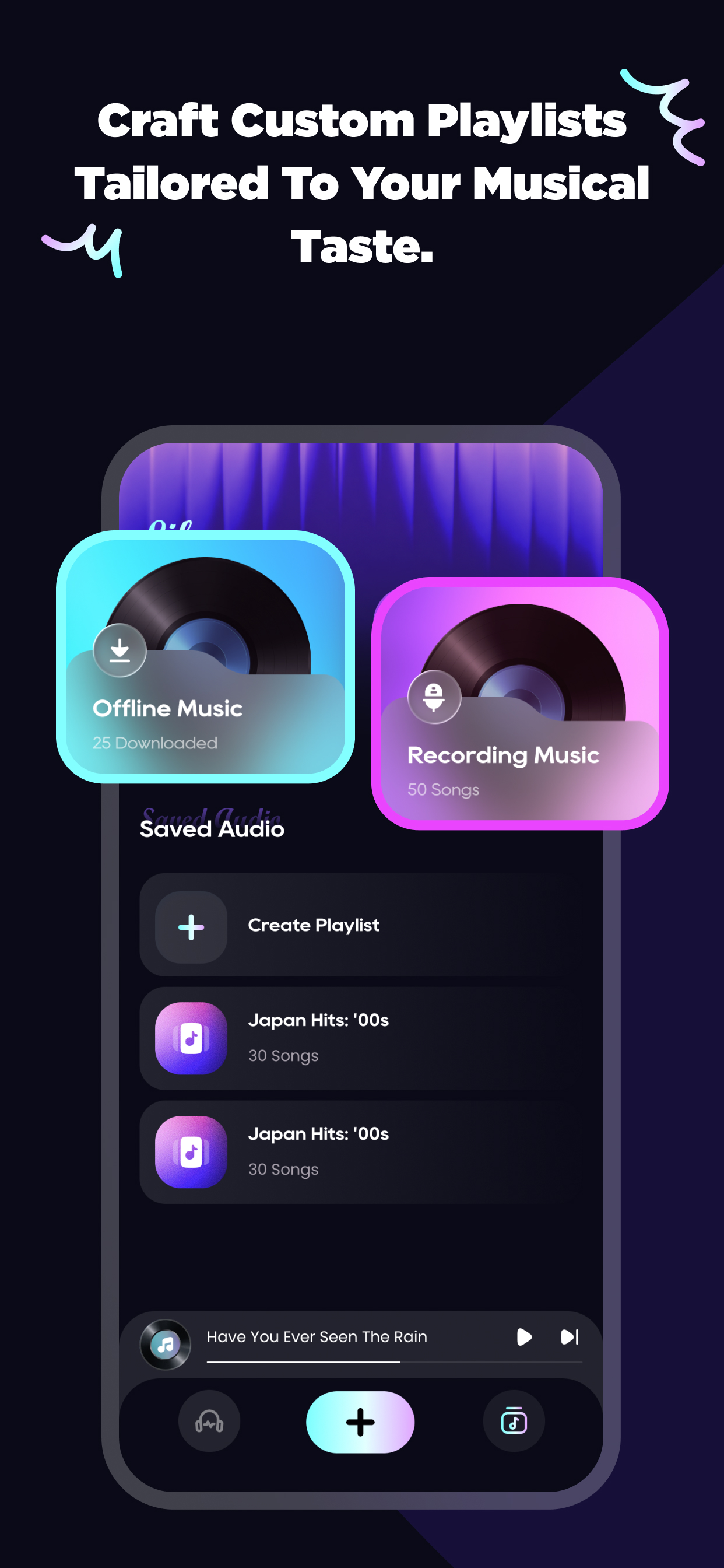 TuneRemix product image showing custom playlists, offline music, recording music, and saved audio.